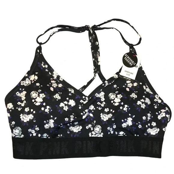 Victoria's Secret Other - NWT Victorias Secret Black Floral Racerback Workout Sports Bra Size Small